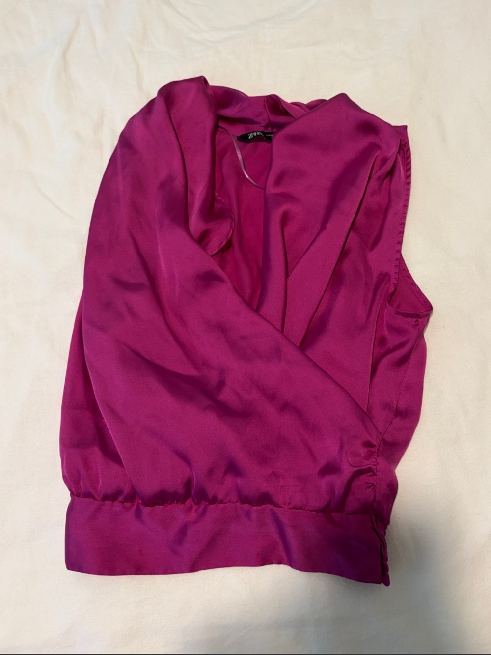 Zara Magenta Satin Sleeveless Blouse